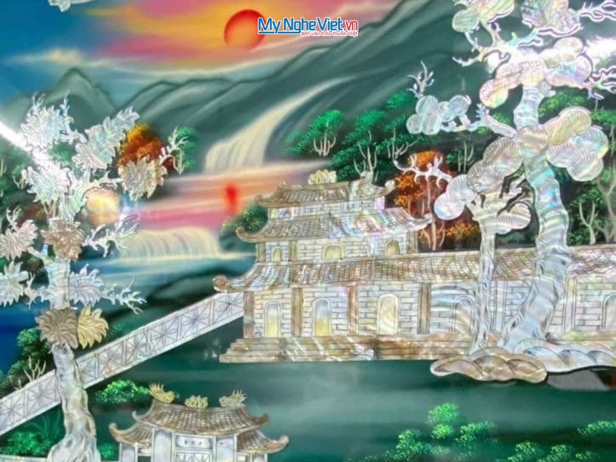 Liễn sơn mài – Cửu huyền thất tổ cẩn ốc nền xanh 120x130cm SMA195-1213/1