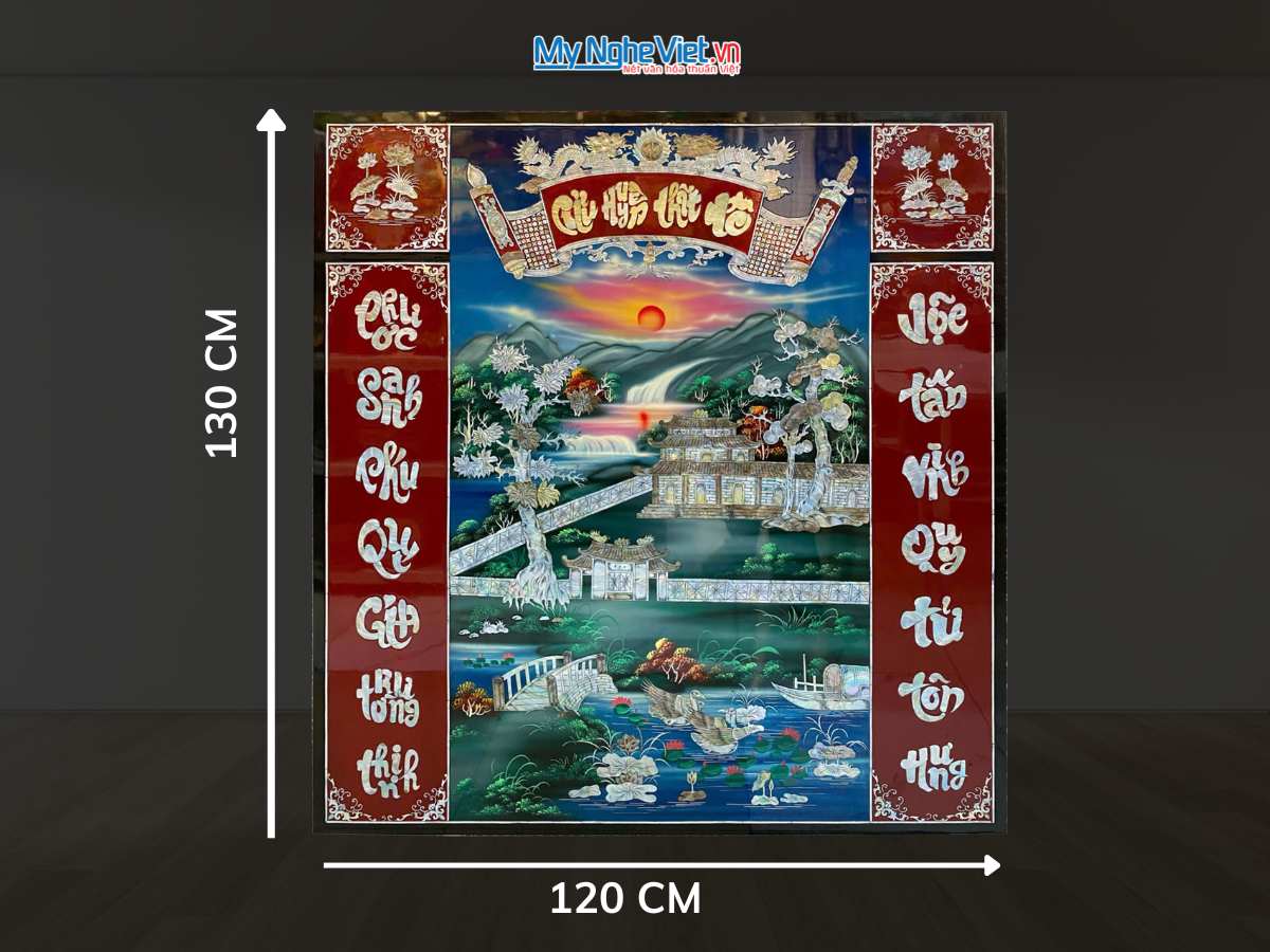 Liễn sơn mài – Cửu huyền thất tổ cẩn ốc nền xanh 120x130cm SMA195-1213/1