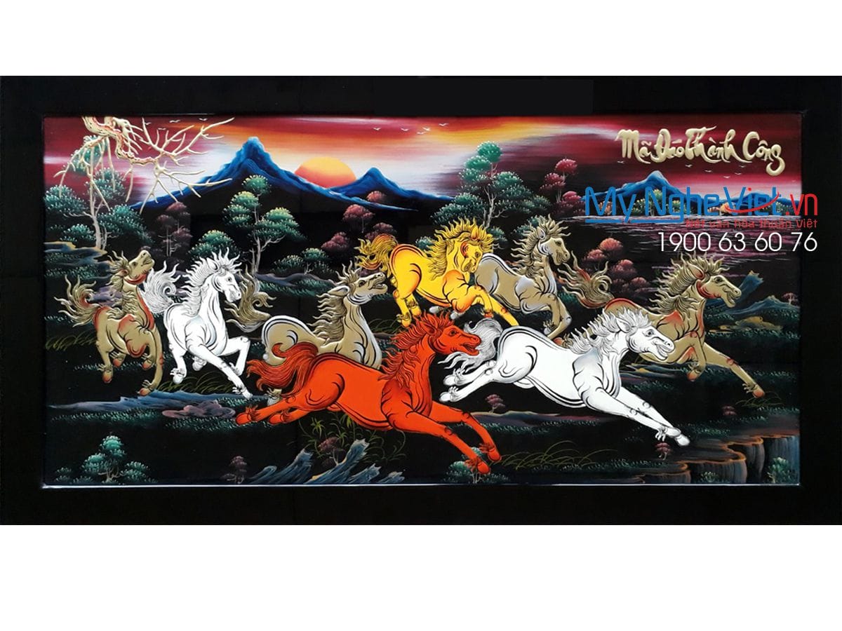 Tranh Sơn mài mã đáo thành công đắp nổi phù điêu MNV-TSM7138-3