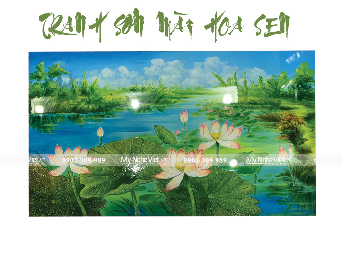 Tranh Hoa Sen Cao Cấp - Tranh Sơn Mài MNV-TSMTK58-3