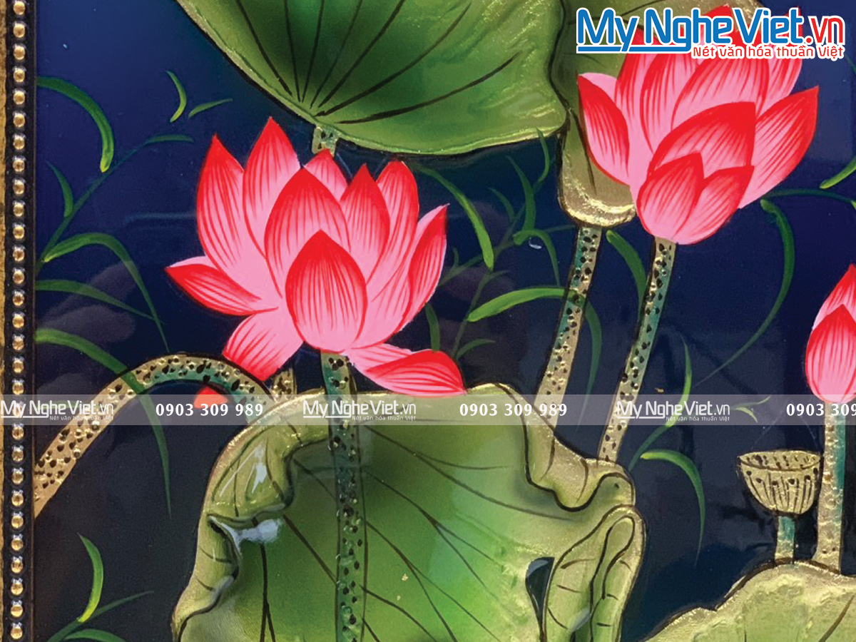 Tranh hoa Sen xanh - Tranh sơn mài Cao Cấp TSMDH2838-1.1
