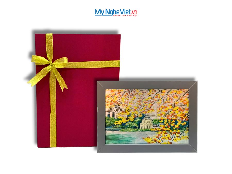 Tranh Sơn Mài Vẽ hồ Gươm Dát Lá Bạc tsm2535.1