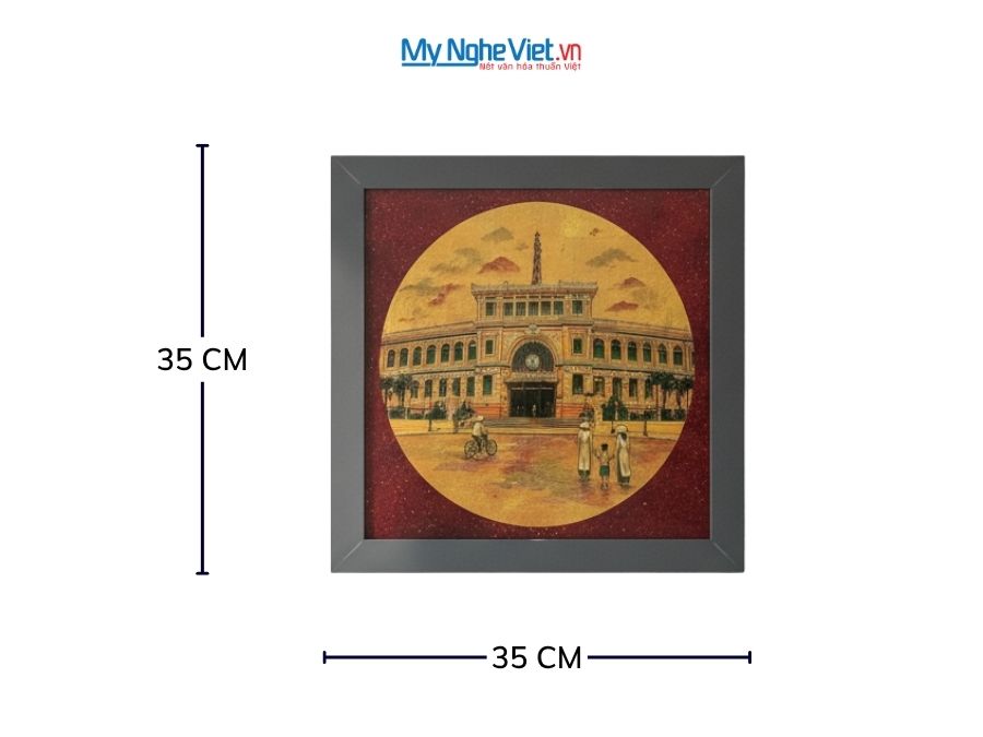 Tranh Sơn Mài Vẽ Bưu Điện Trung Tâm Sài Gòn 35x35cm TBL013