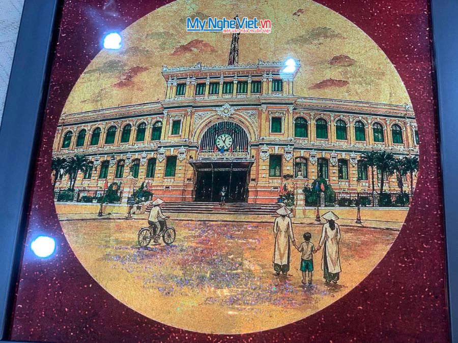 Tranh Sơn Mài Vẽ Bưu Điện Trung Tâm Sài Gòn 35x35cm TBL013