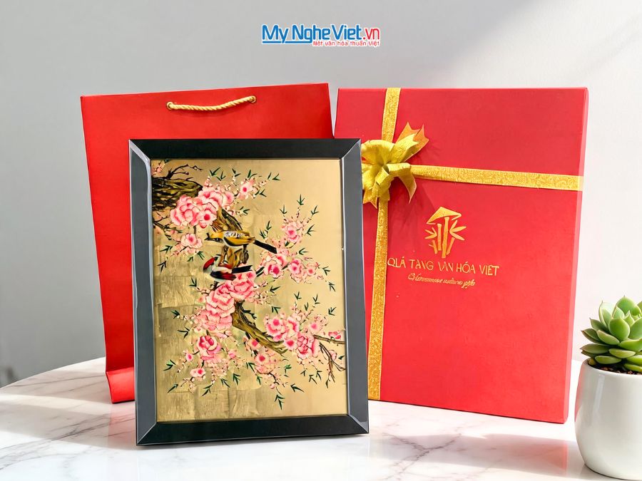 Tranh sơn mài dát vàng đôi chim 35x45cm MNV-TSM3545/5