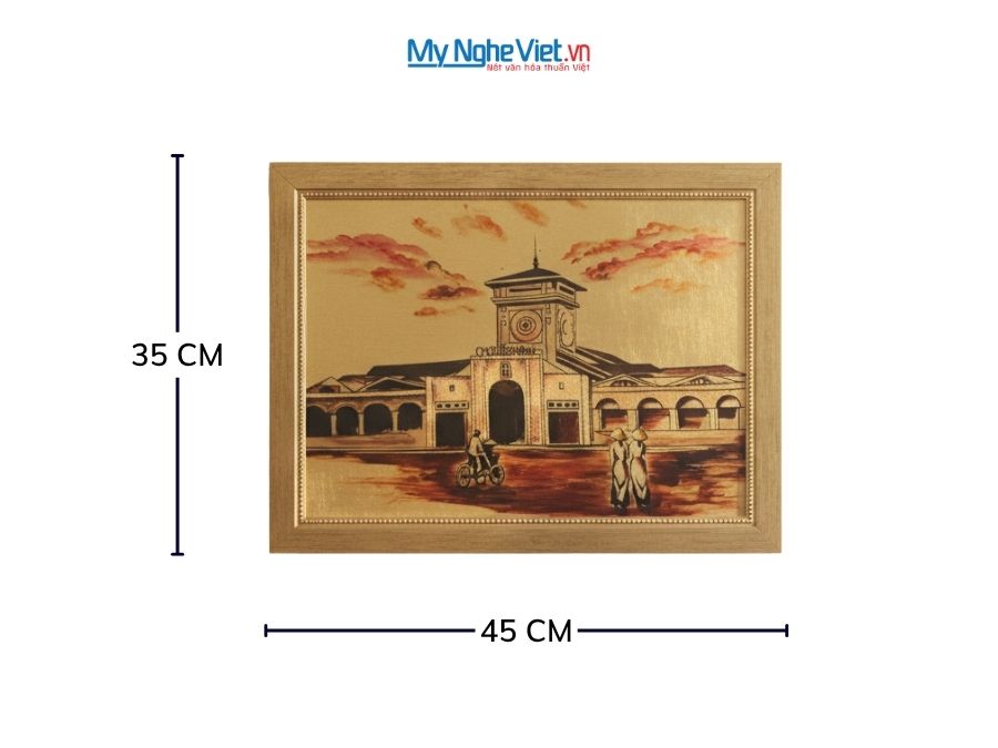 Tranh sơn mài dát vàng vẽ chợ Bến Thành 35x45cm TSM3545-1.5/3