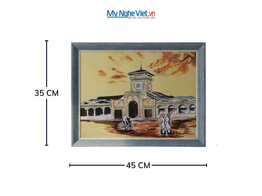 Tranh sơn mài dát vàng vẽ chợ Bến Thành 35x45cm TSM3545-1.5/1