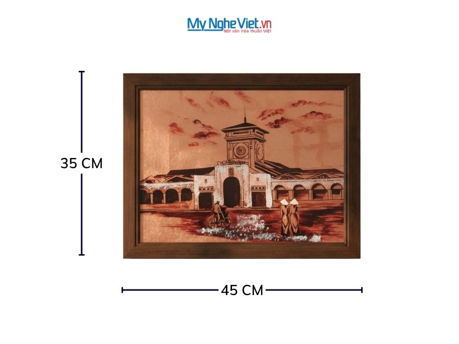 Tranh sơn mài dát vàng vẽ chợ Bến Thành 35x45cm TSM3545-1.5/2