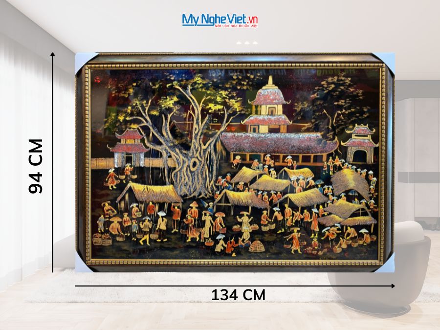 Tranh Sơn Mài Đồng Quê Giả Cổ Cao Cấp 94x134cm TSMTBL8121