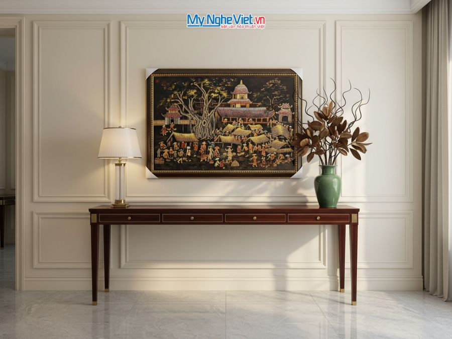 Tranh Sơn Mài Đồng Quê Giả Cổ Cao Cấp 94x134cm TSMTBL8121