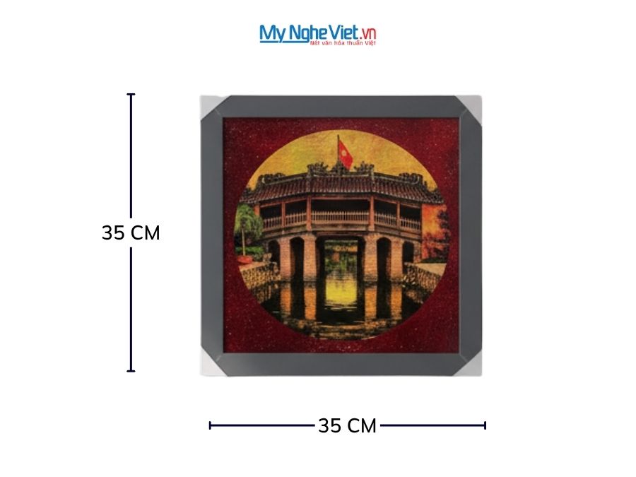 Tranh Sơn Mài Vẽ Chùa Cầu 35x35cm TBL011