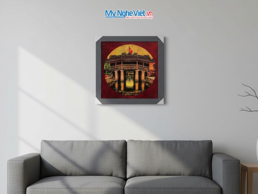 Tranh Sơn Mài Vẽ Chùa Cầu 35x35cm TBL011