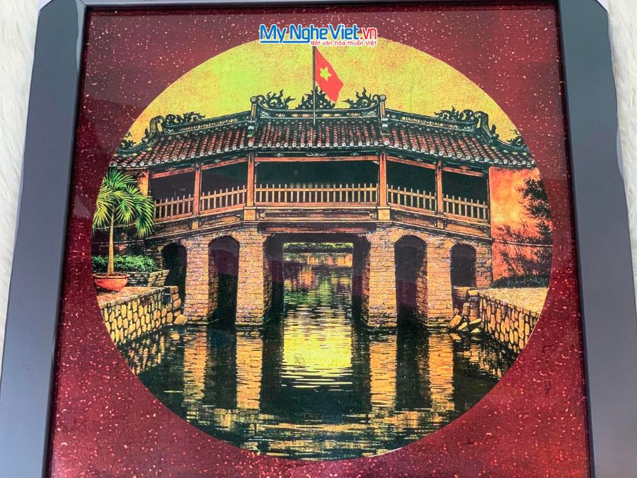 Tranh Sơn Mài Vẽ Chùa Cầu 35x35cm TBL011