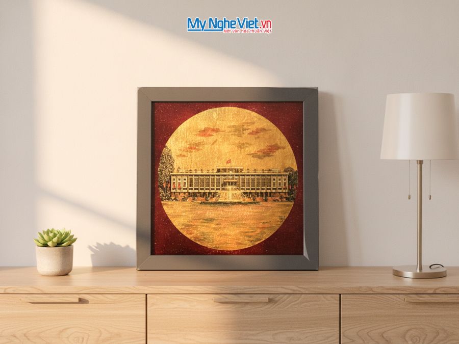 Tranh sơn mài Dinh Độc Lập 35x35cm TBL015