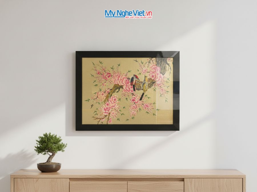 Tranh sơn mài dát vàng đôi chim 35x45cm MNV-TSM3545/5