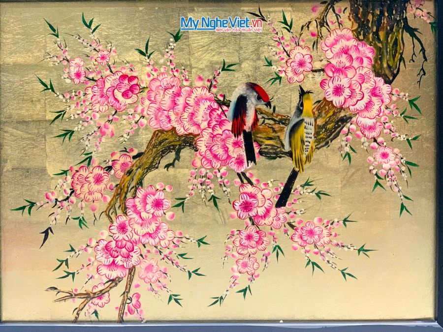 Tranh sơn mài dát vàng đôi chim 35x45cm MNV-TSM3545/5