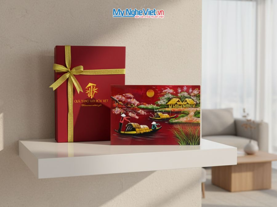 Tranh Sơn Mài Vẽ Cảnh Đồng Quê 20x30cm Nhiều Mẫu Và Hộp Quà Tặng Cao Cấp TSM235-1
