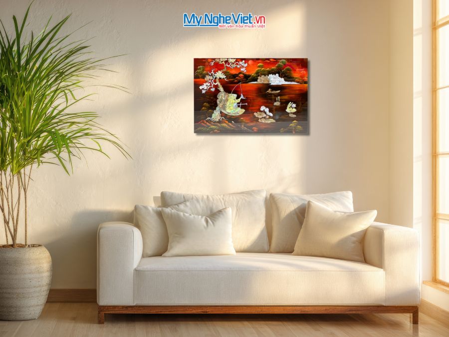 Tranh Sơn Mài Đồng Quê Cẩn Ốc Nền Ấm 40x60cm TSM4631-1