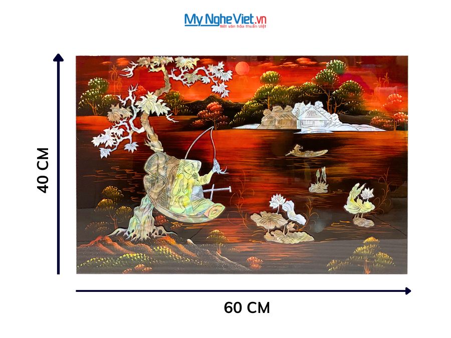 Tranh Sơn Mài Đồng Quê Cẩn Ốc Nền Ấm 40x60cm TSM4631-1