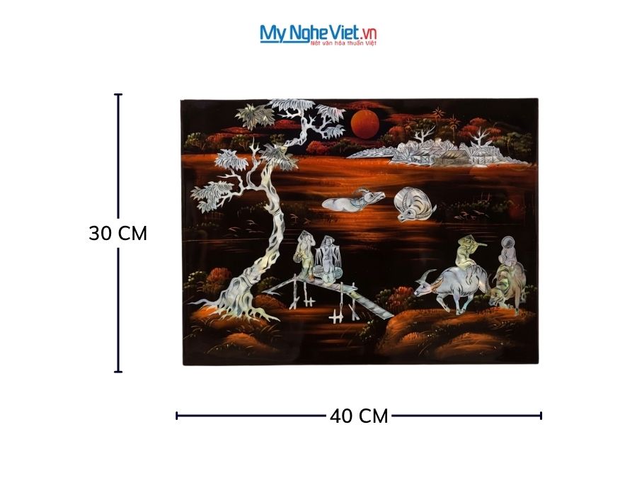 Tranh Sơn Mài Đồng Quê Cẩn Ốc Chìm Nền Ấm 30x40cm MNV-TSM34-279.1