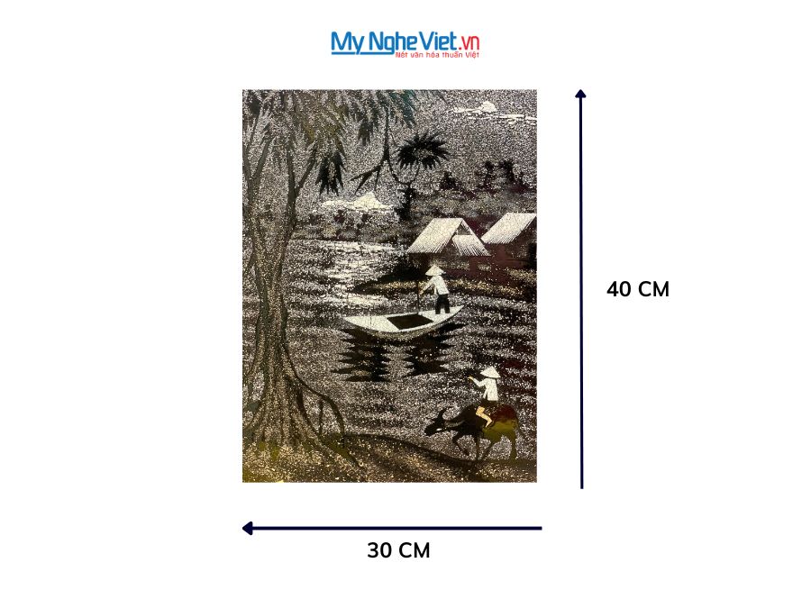Tranh Sơn Mài Đồng Quê Cẩn Vỏ Trứng 30x40cm TSM345.3