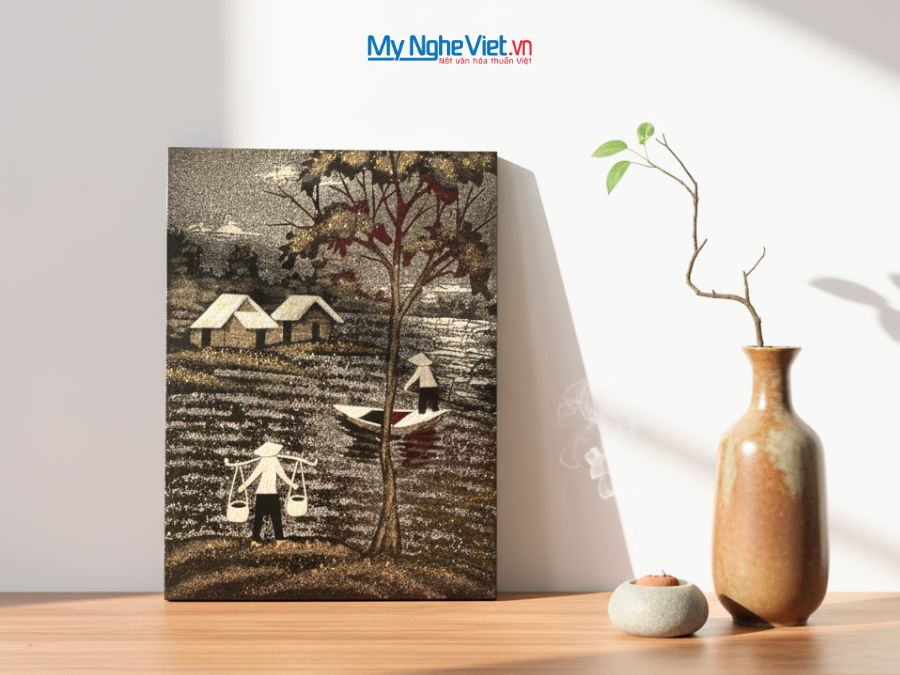 Tranh Sơn Mài Đồng Quê Cẩn Vỏ Trứng 30x40cm TSM345.6