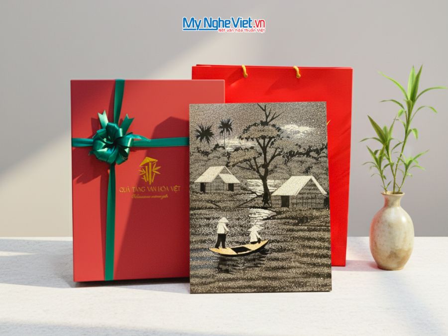Tranh Sơn Mài Đồng Quê Cẩn Vỏ Trứng 30x40cm TSM345.5