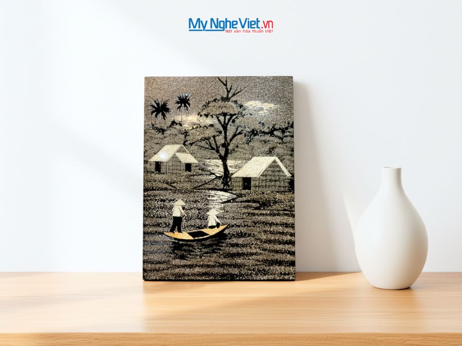 Tranh Sơn Mài Đồng Quê Cẩn Vỏ Trứng 30x40cm TSM345.5