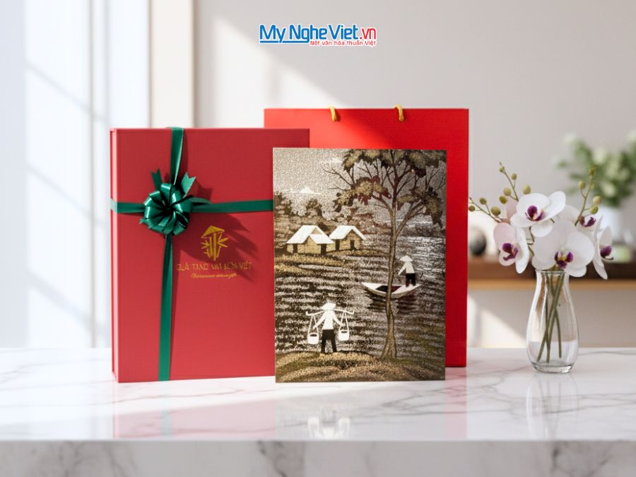 Tranh Sơn Mài Đồng Quê Cẩn Vỏ Trứng 30x40cm TSM345.6