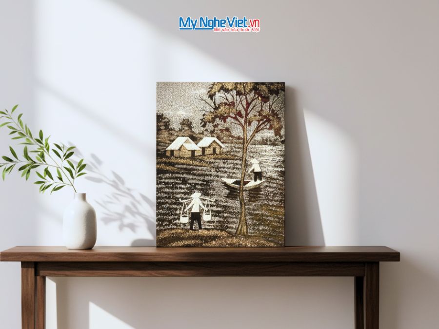 Tranh Sơn Mài Đồng Quê Cẩn Vỏ Trứng 30x40cm TSM345.6