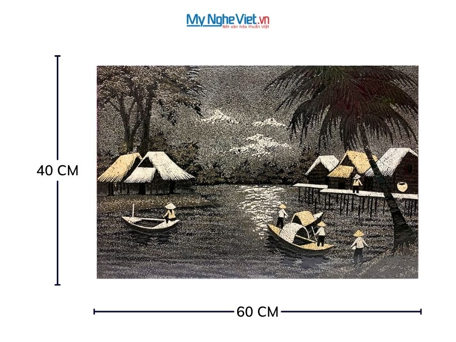 Tranh Sơn Mài Đồng Quê Đen Trắng Cẩn Trứng 40x60cm TSM46CT.2