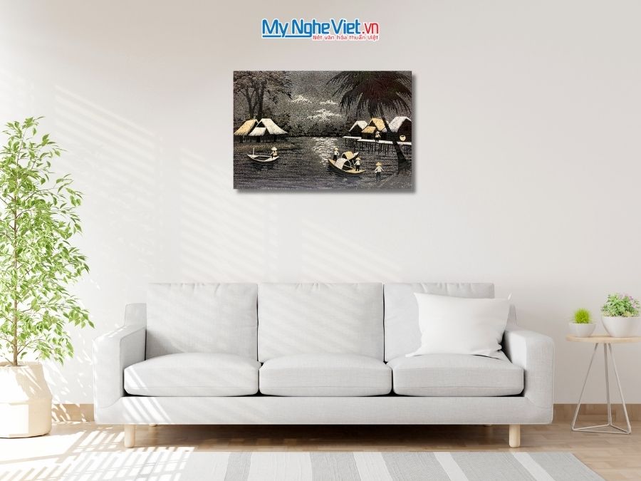Tranh Sơn Mài Đồng Quê Đen Trắng Cẩn Trứng 40x60cm TSM46CT.2