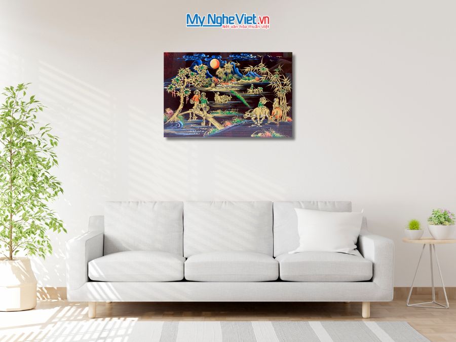Tranh Sơn Mài Đồng Quê Đắp Nổi Phù Điêu 40x60cm MNV-TSM468-2