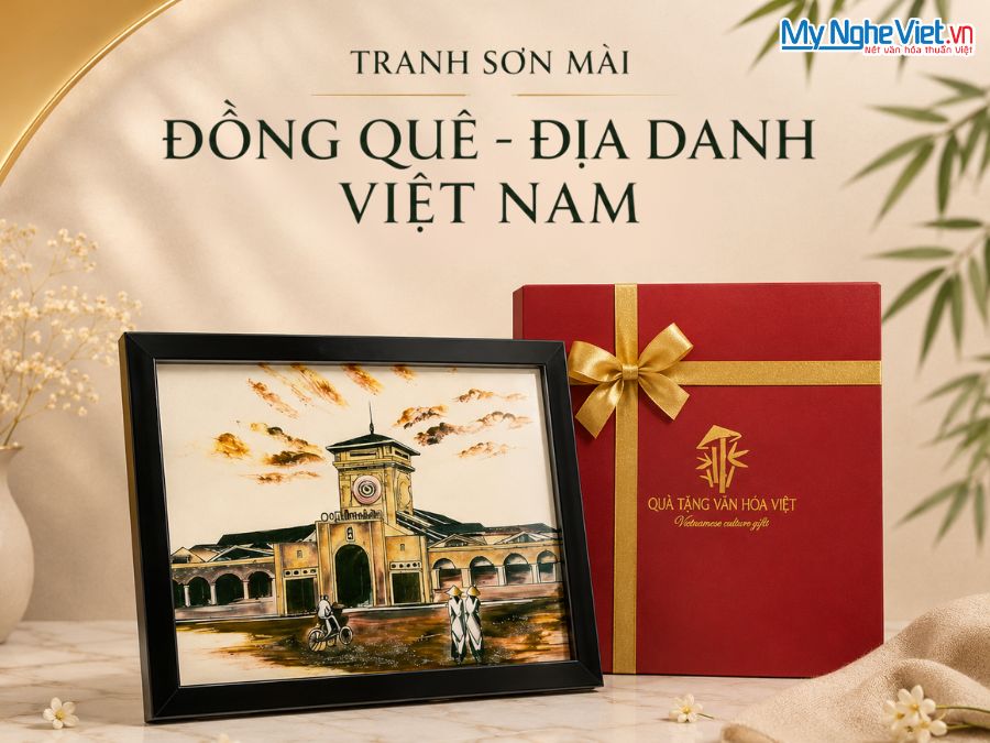 Tranh sơn mài đồng quê - địa danh 