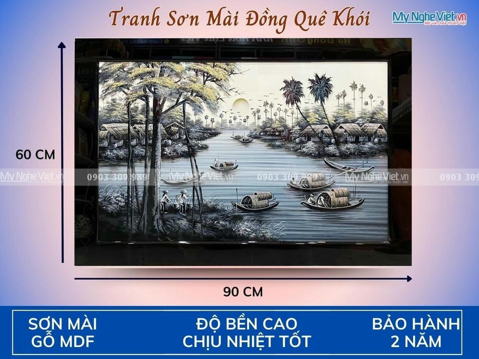 Tranh Sơn Mài Đồng Quê Vẽ Cao Cấp 60x90 MNV-TSM69-8