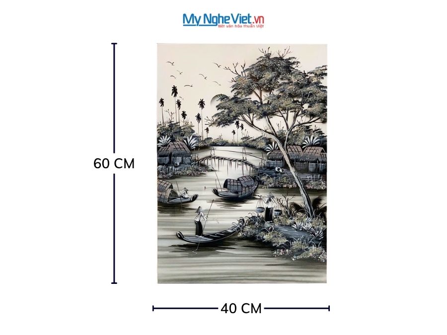 Tranh Sơn Mài Đồng Quê Trắng Đen 40x60cm Nhiều Mẫu MNV-TSM46.1