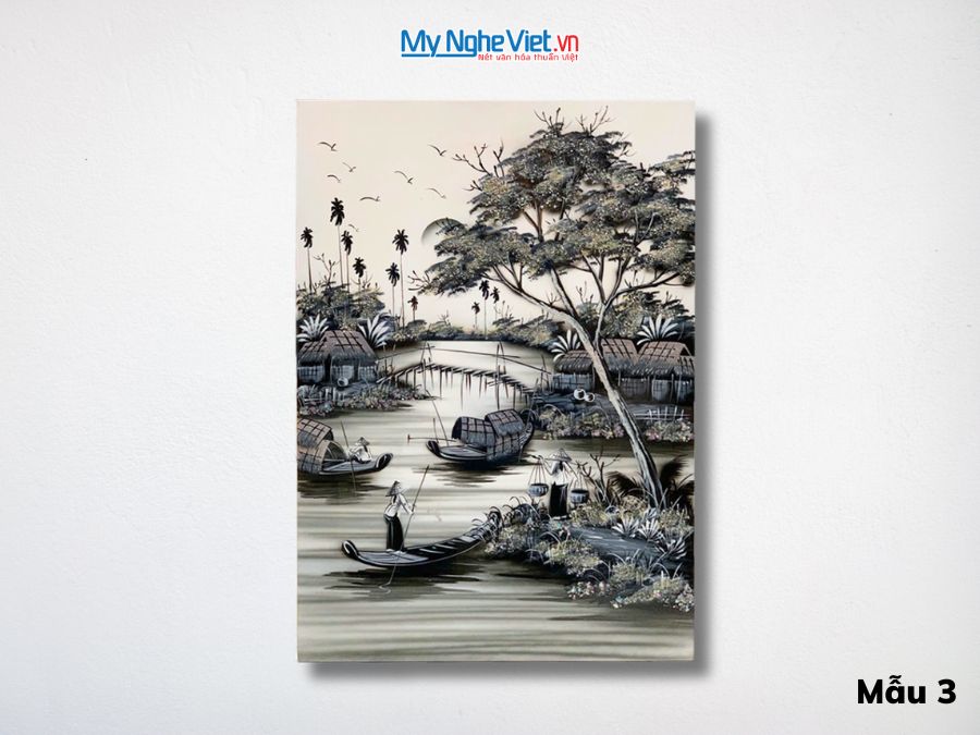 Tranh Sơn Mài Đồng Quê Trắng Đen 40x60cm Nhiều Mẫu MNV-TSM46.1