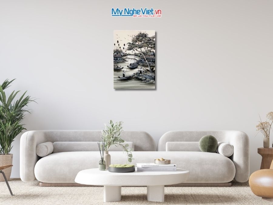 Tranh Sơn Mài Đồng Quê Trắng Đen 40x60cm Nhiều Mẫu MNV-TSM46.1