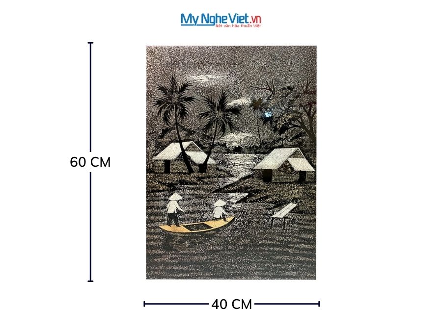 Tranh Sơn Mài Đồng Quê Đen Trắng Cẩn Trứng 40x60cm TSM46CT.1
