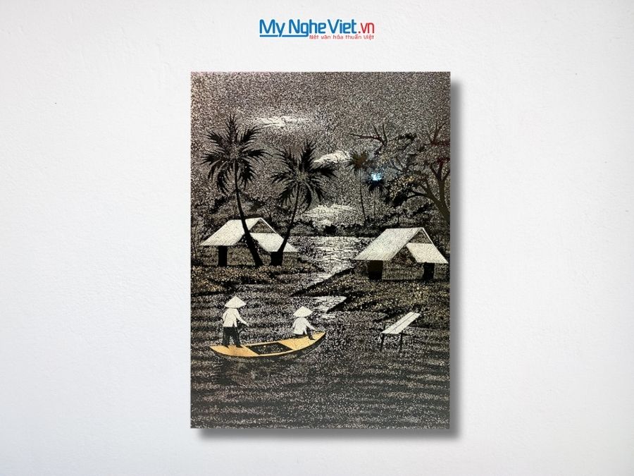 Tranh Sơn Mài Đồng Quê Đen Trắng Cẩn Trứng 40x60cm TSM46CT.1
