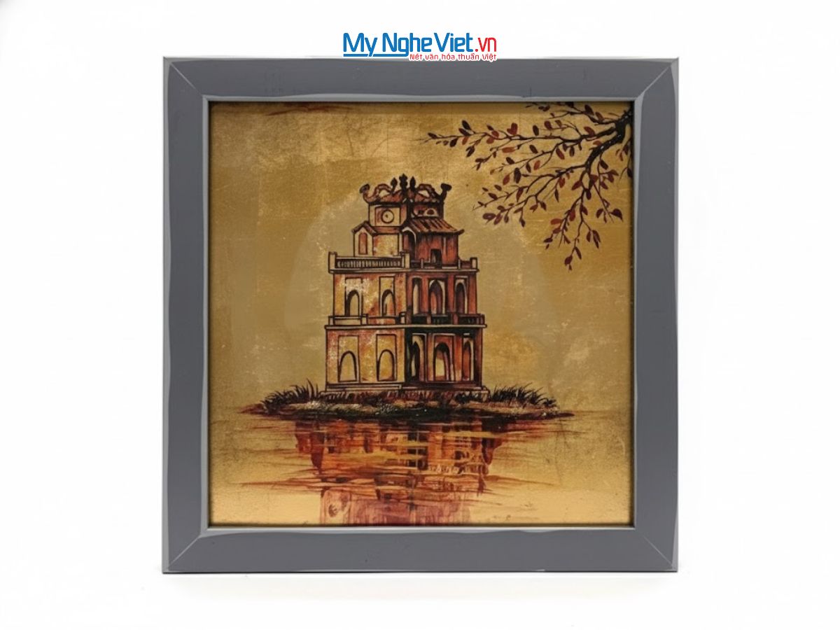 Tranh Sơn Mài Dát Vàng Hồ Gươm 35x35cm MNVTBL008