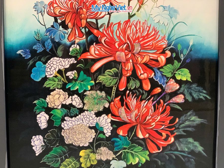 Tranh sơn mài hoa cúc 35x35cm TBL017