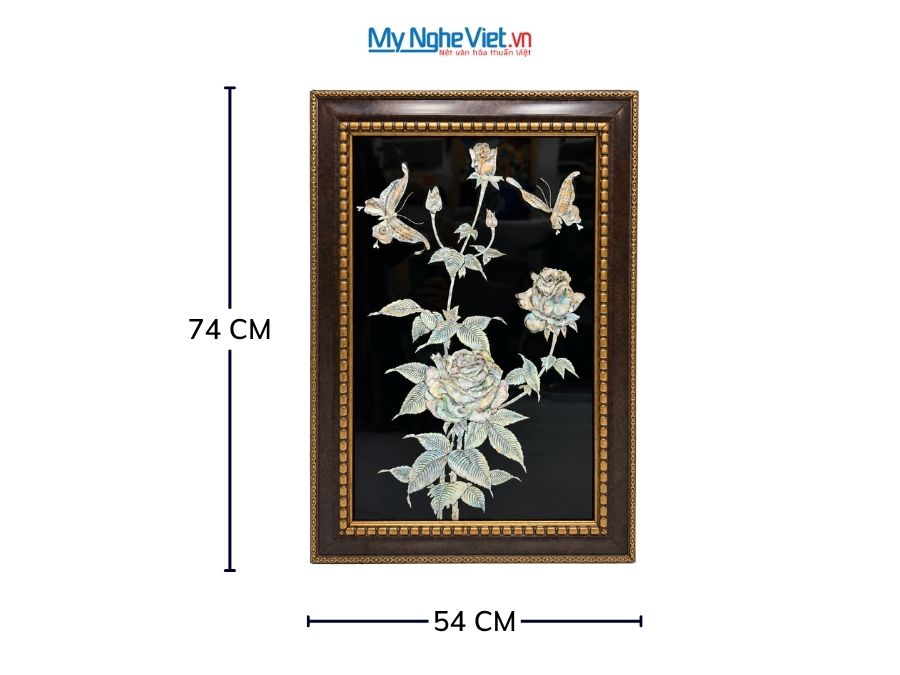 Tranh Sơn Mài Hoa Hồng Cẩn Ốc Nền Đen 54x74cm TSM571-1.19