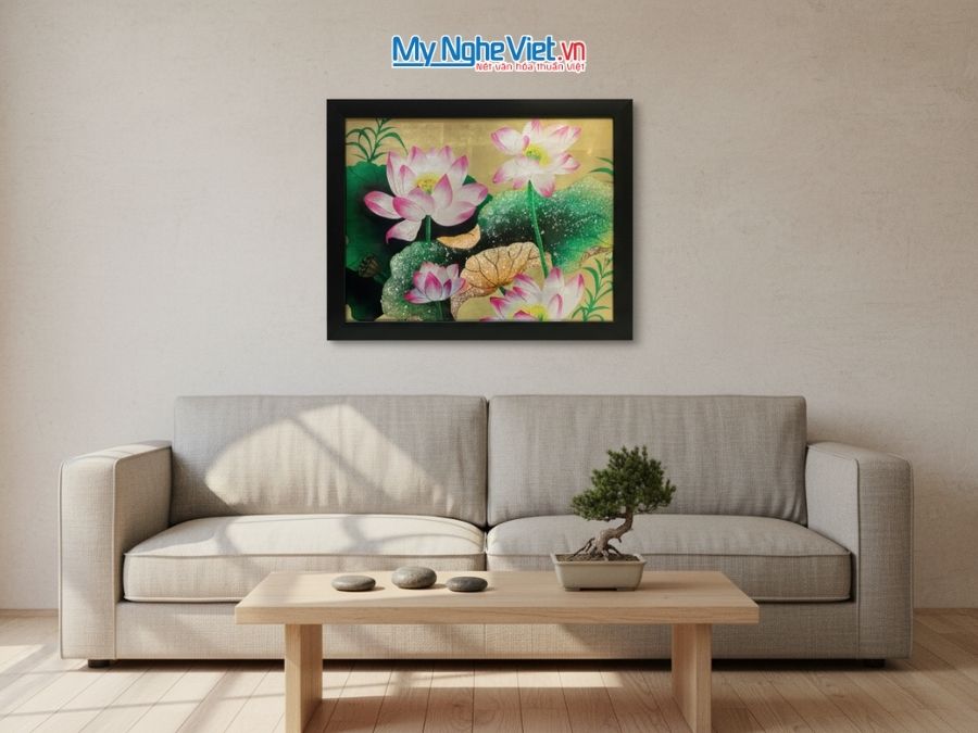 Tranh Sơn Mài Hoa Sen Và Hộp Quà Tặng Cao Cấp TBL34/17K3-8