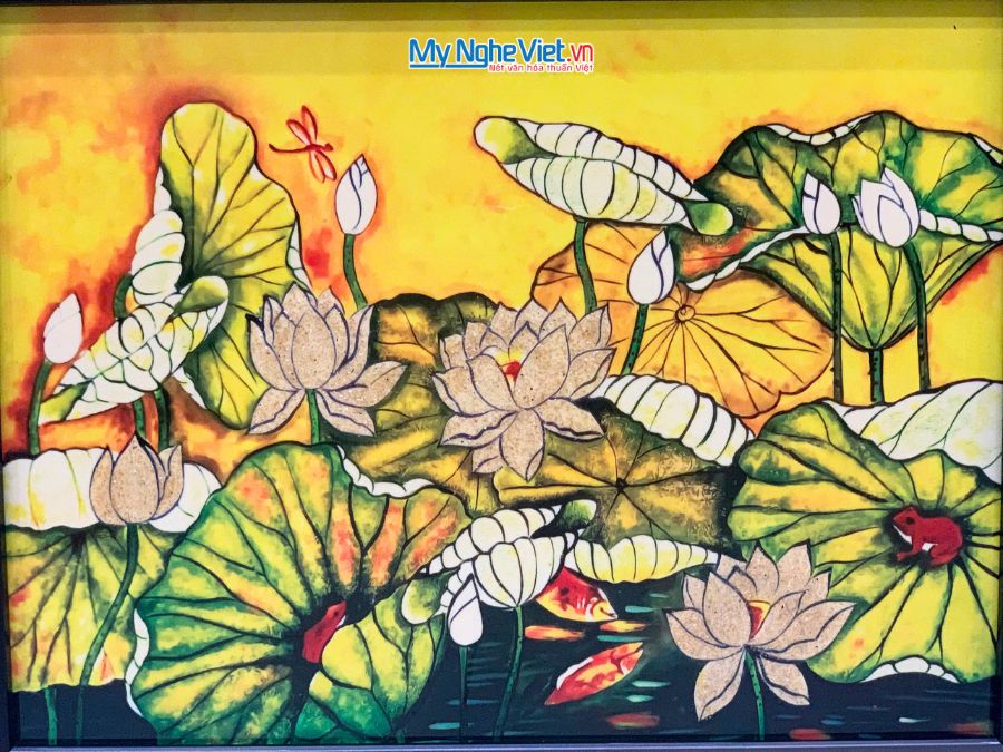 Tranh sơn mài vẽ hoa sen có khung 35x45cm TBL34/17K3-11