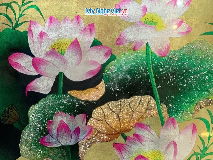 Tranh Sơn Mài Hoa Sen Và Hộp Quà Tặng Cao Cấp TBL34/17K3-8