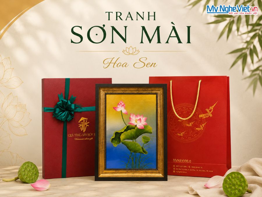 Tranh sơn mài vẽ hoa sen tại TP.HCM 