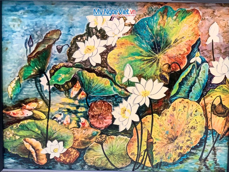 Tranh sơn mài vẽ hoa sen có khung 35x45cm TBL34/17K3-1