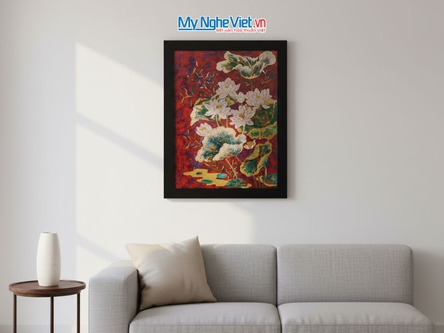 Tranh Sơn Mài Hoa Sen Và Hộp Quà Tặng Cao Cấp TBL34/17K3-17