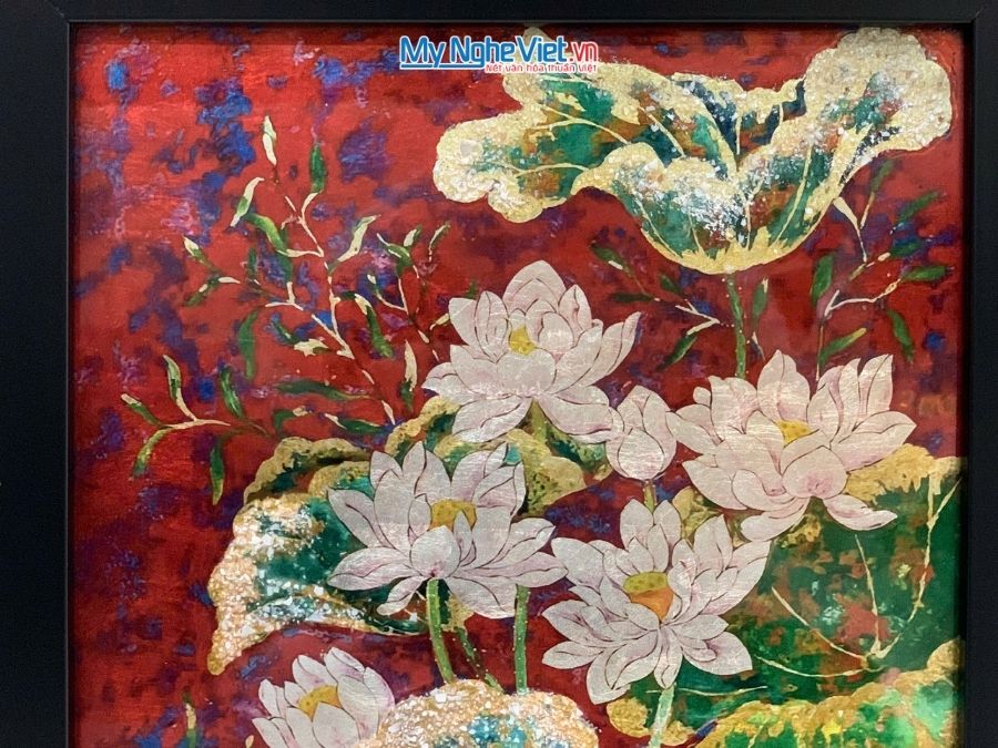 Tranh sơn mài hoa sen cao cấp 35x35 MNV-TSM3535/15